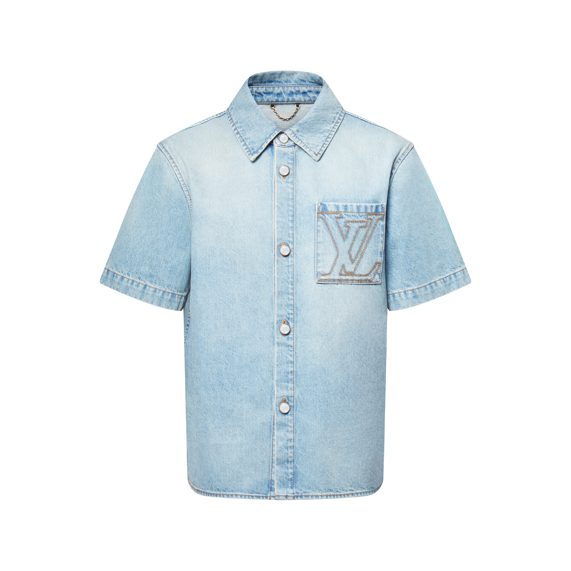 ルイヴィトン モノグラムデザイン半袖ボタンシャツ ブルー XL （LOUIS  