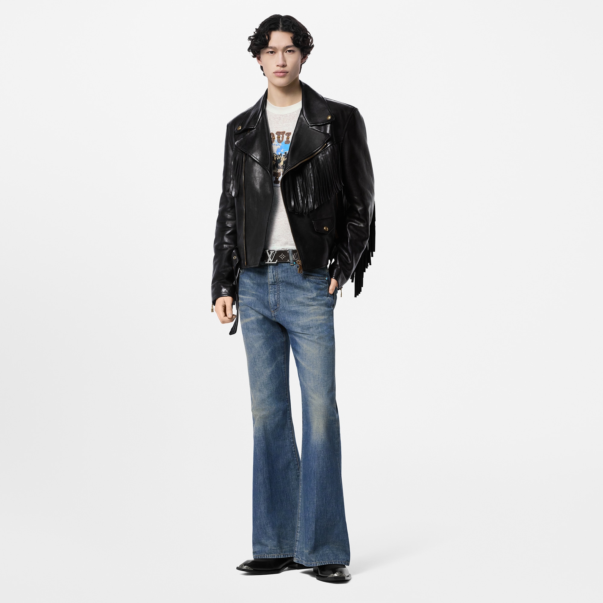 フリンジレザーレザーバイカージャケット  メンズ プレタポルテ(洋服) (製品ズーム)