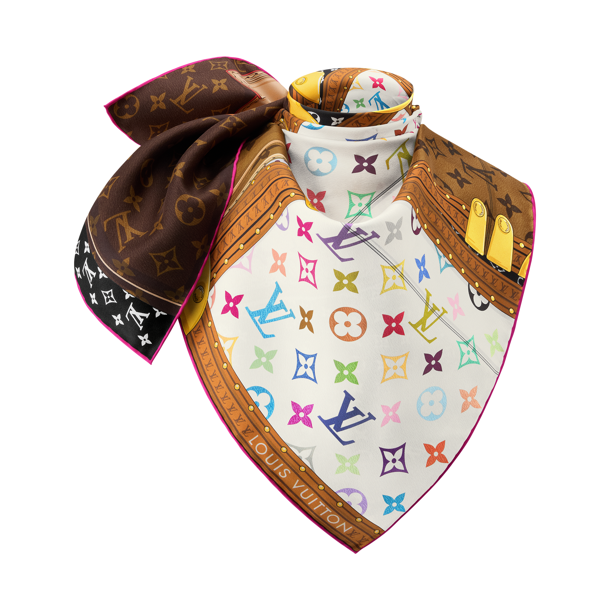 LOUIS VUITTON◇スカーフ/シルク/マルチカラー/総柄/レディース/IS0261 