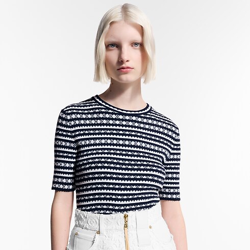 スカラップ ストライプ ニットトップ ウィメンズ ウェア(洋服) (製品ズーム)