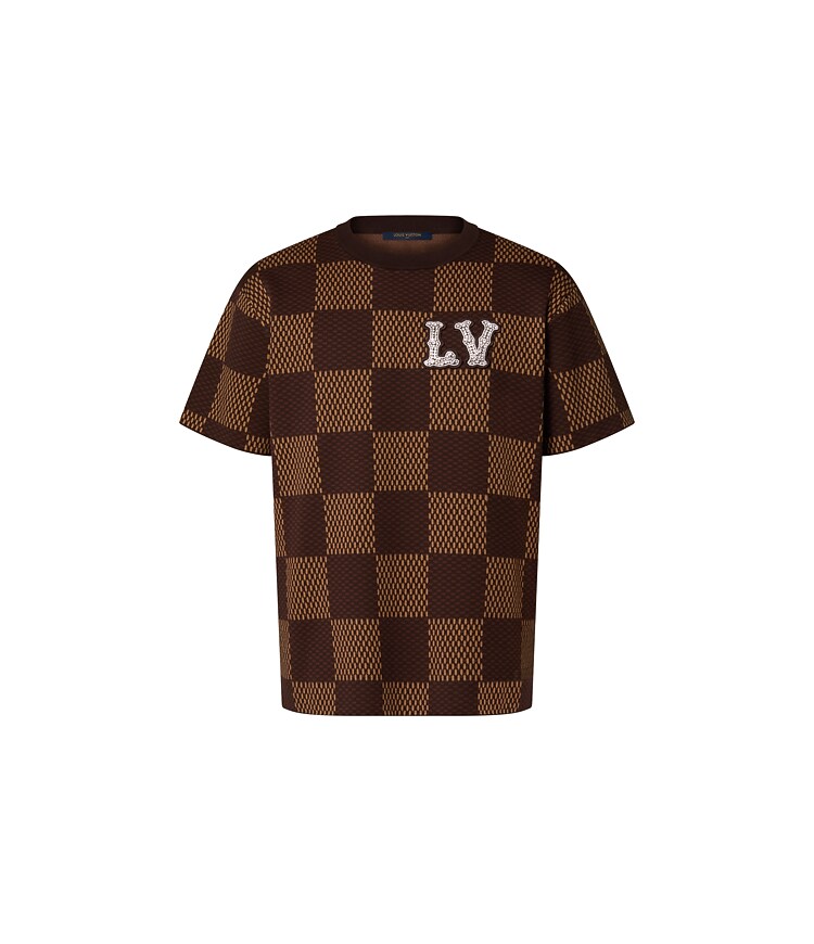 ショートスリーブコットンダミエクルーネックウィズストラスLVパッチ  