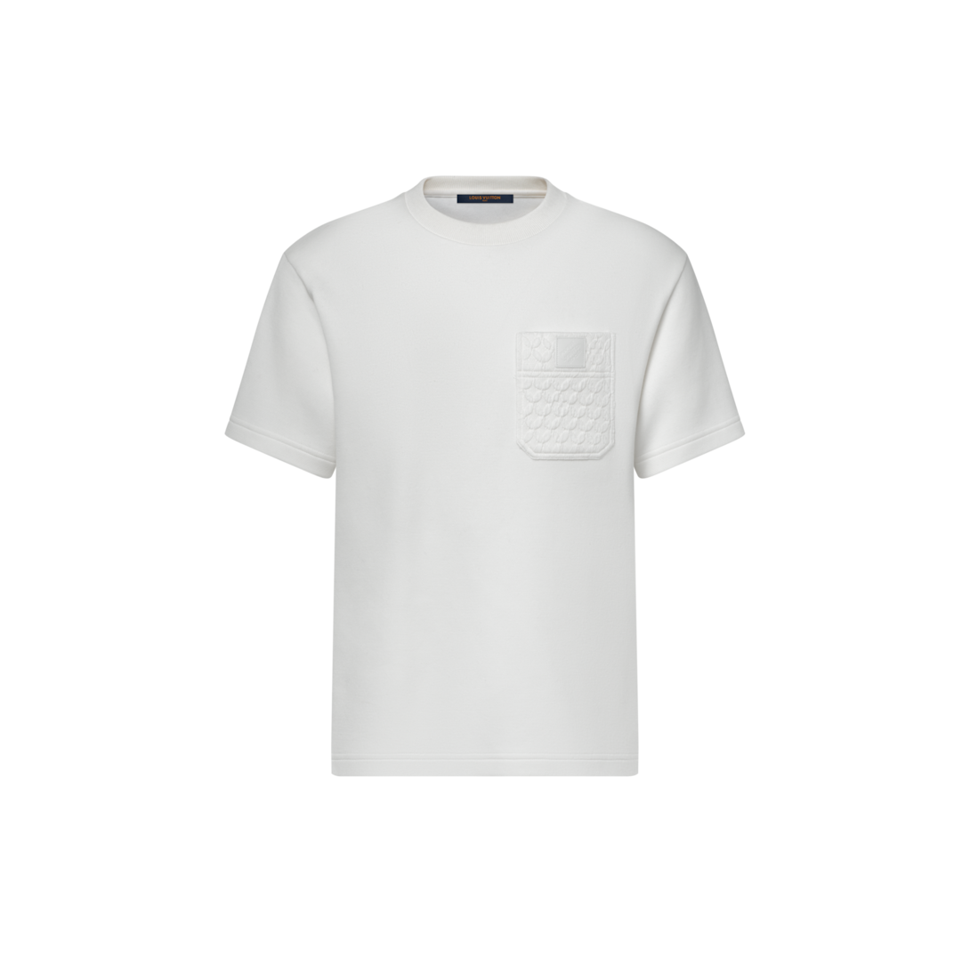 [大人気]　ルイヴィトン　Tシャツ　胸ポケット　ワンポイント　刺繡ロゴ　存在感 LOUIS VUITTON ホワイト Vネック Tシャツ 無地 LVワンポイント 良品